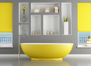 Szaro żółta łazienka